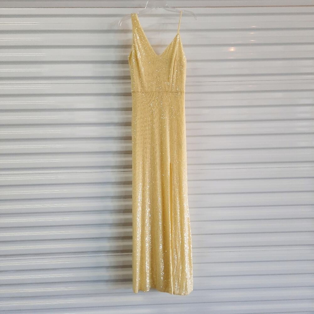 Xscape Formal Evening Gown Womens 6 Yellow Sequin Dress Cocktail Party Wedding - Picture 3 of 9